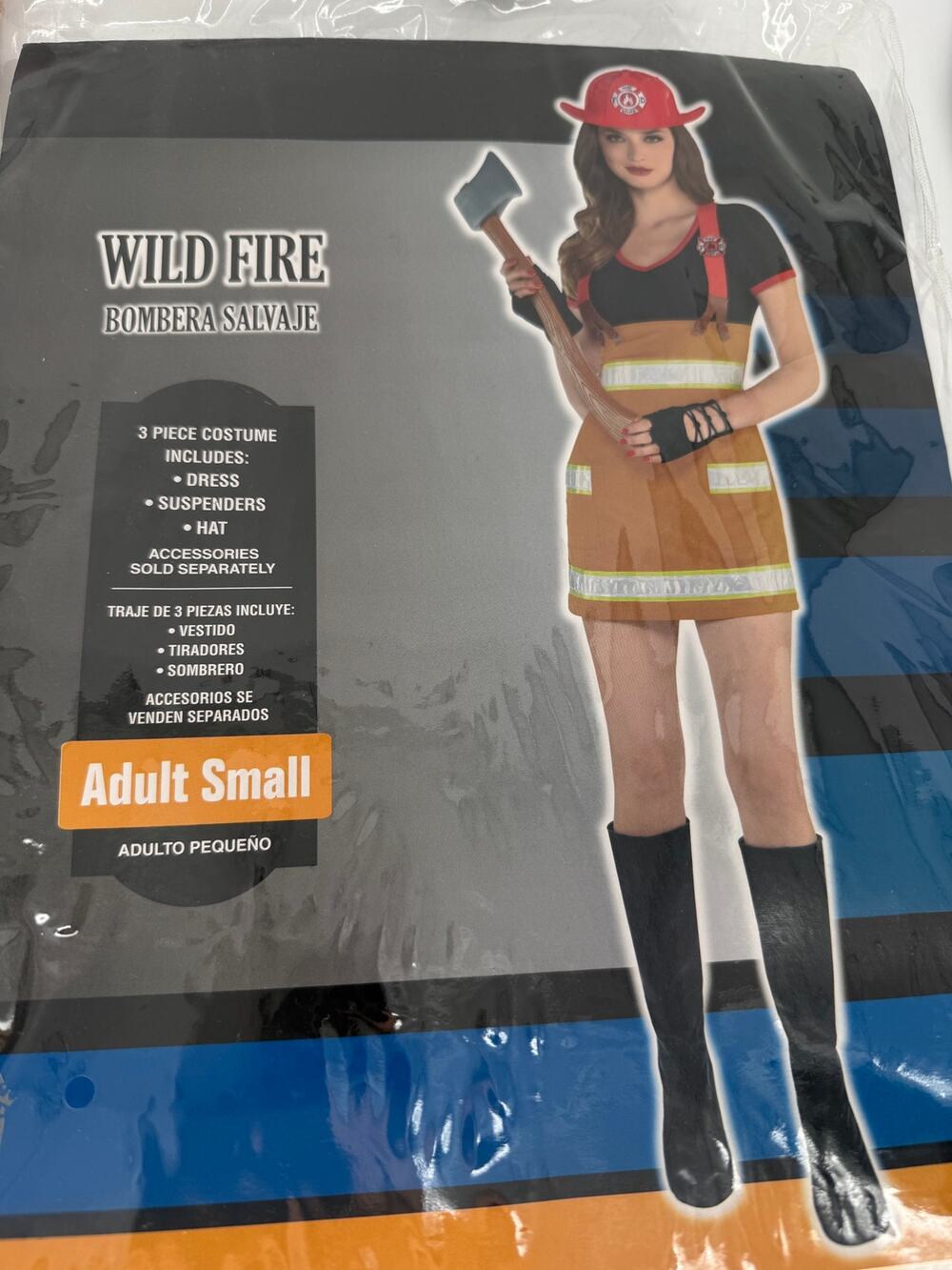 Wild Fire Womens Firefighter Costume Adult Small Dress Hat Suspenders + Axe